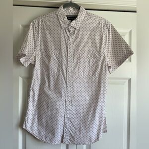 Express Men's Casual White With Red and Blue Pattern Button-Down Shirt
